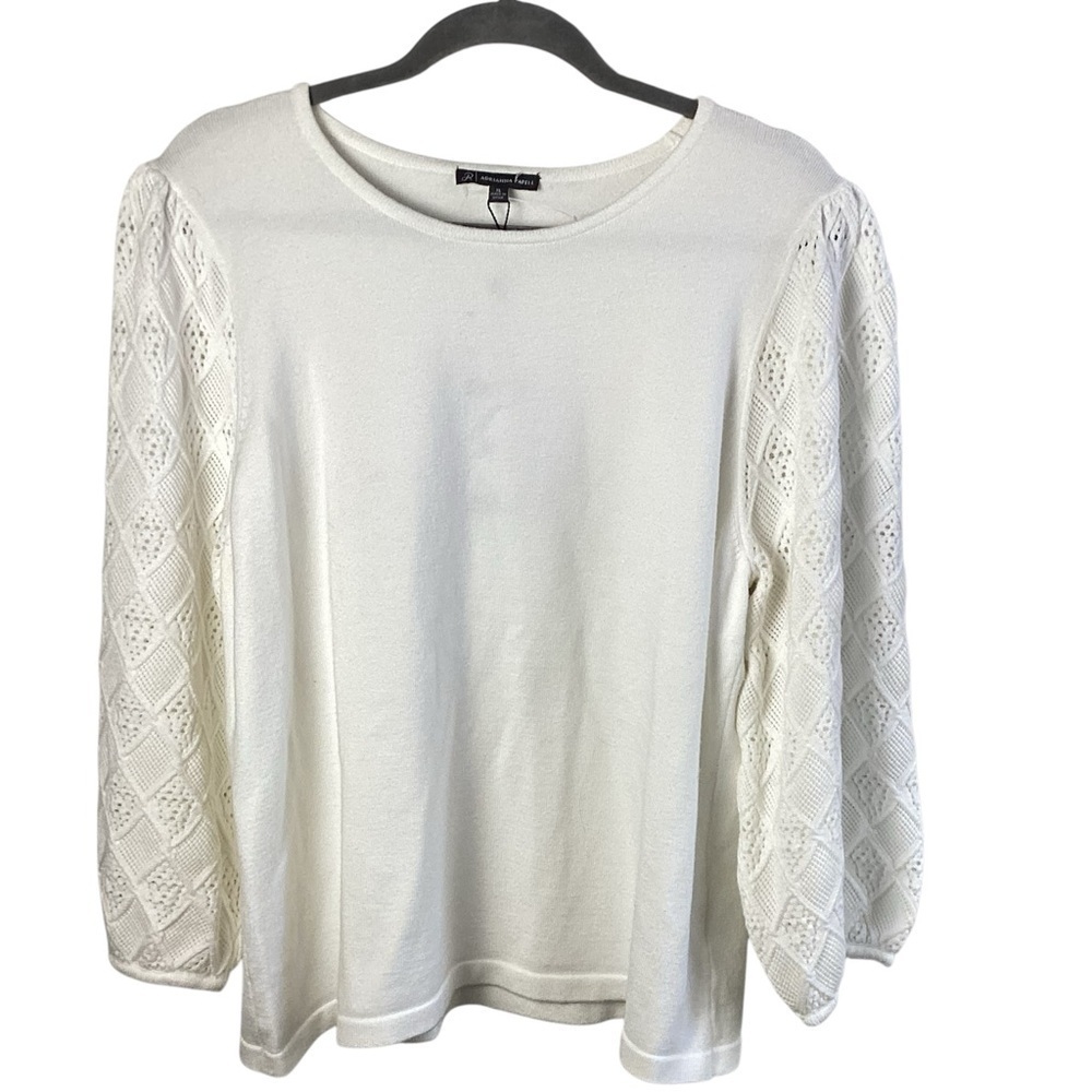 Adrianna Papell NWT Ivory White Crew Neck Jersey Sweater Top with 3/4 Sleeve XL